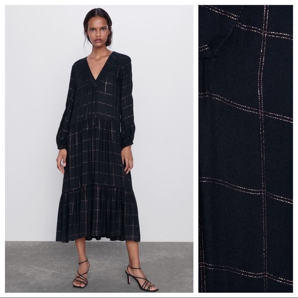 zara checked midi dress